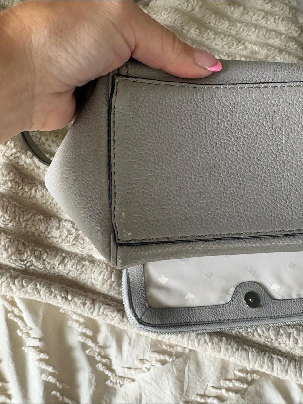 kate spade Silver-Gray Pebbled Leather Shoulder Bag with Tassel